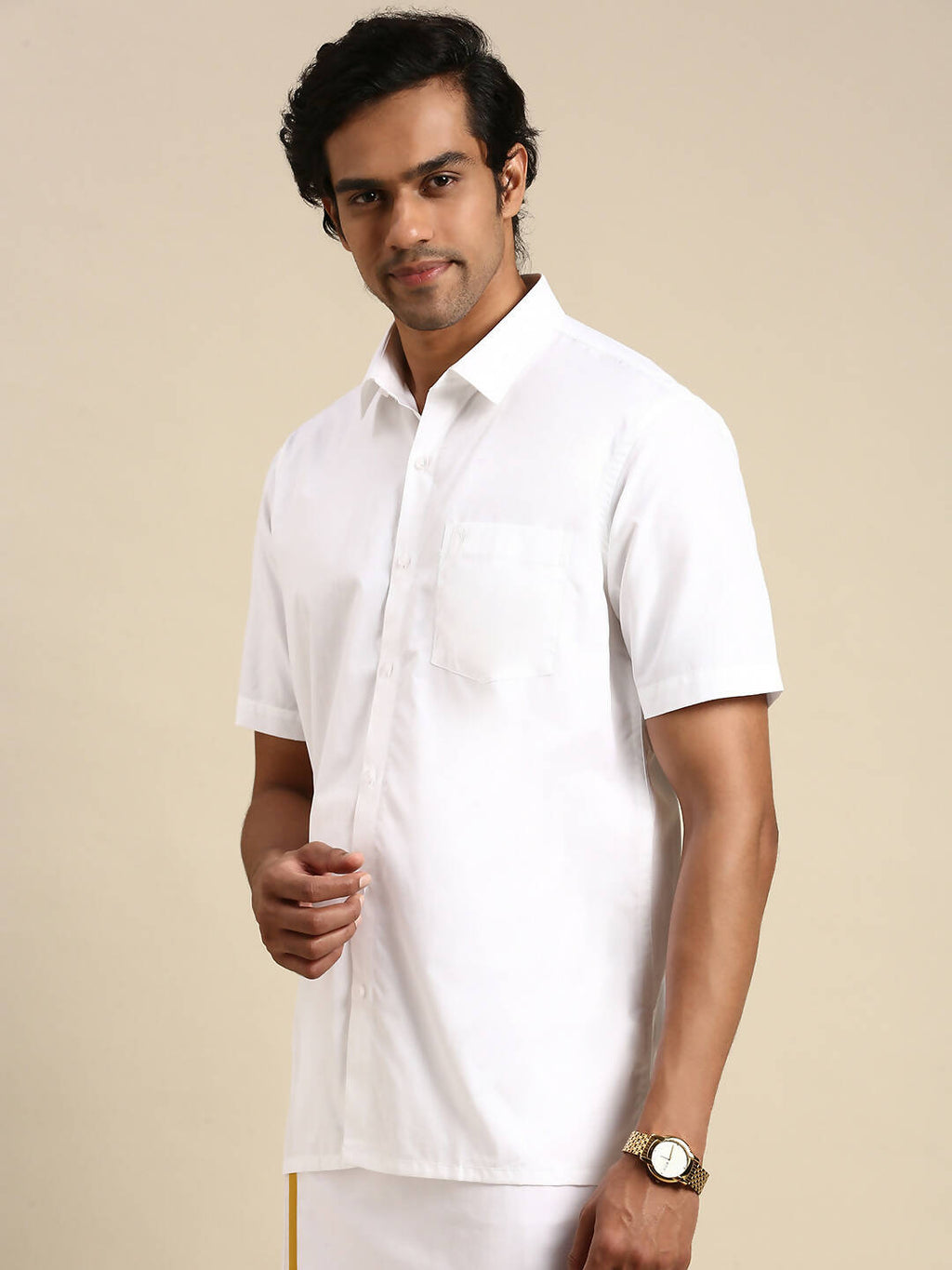 Ramraj Cotton Mens Half Sleeve White Shirt Plus Size - Pure Cotton