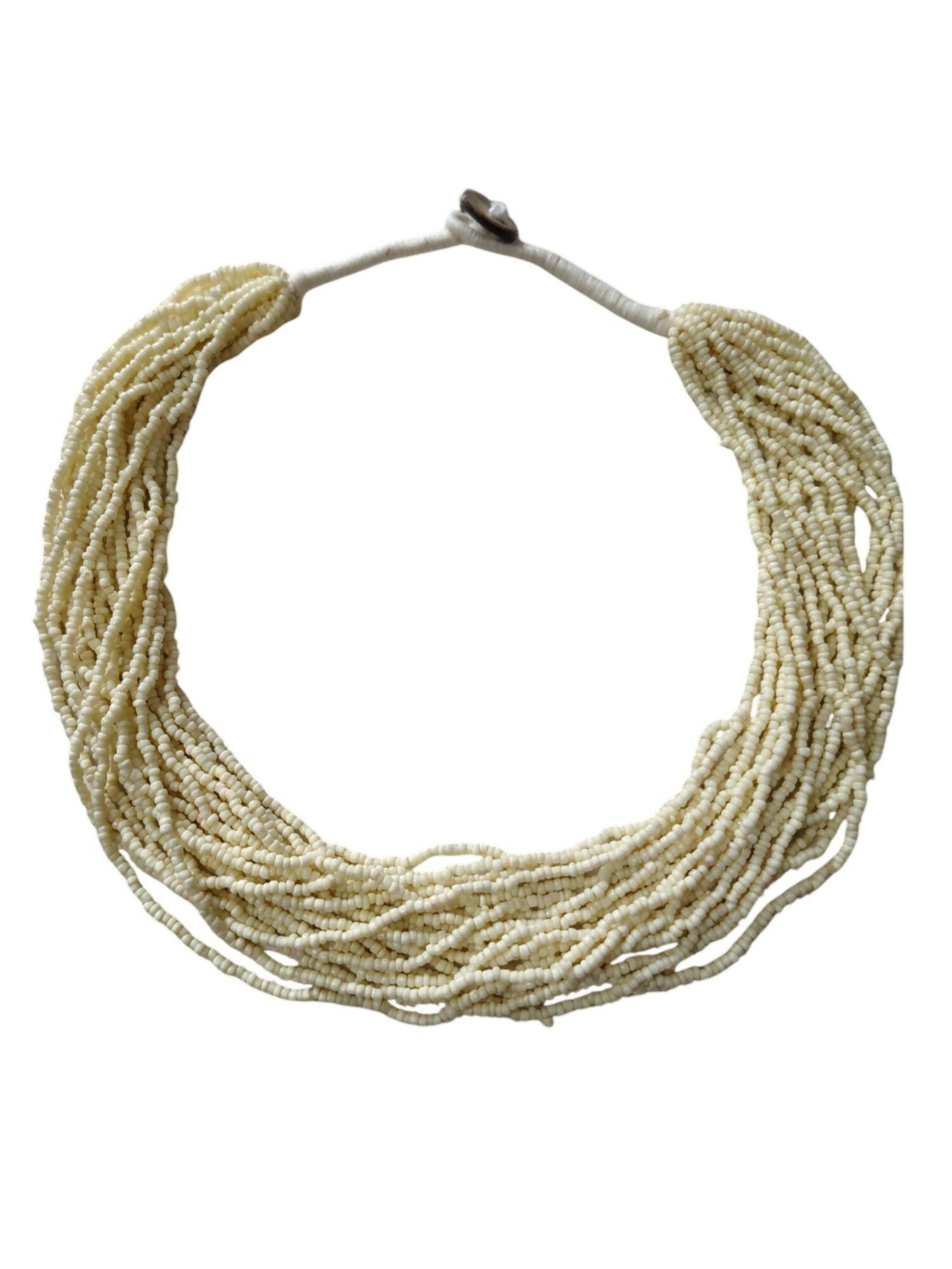 Inhanns Handmade Beaded Multilayer Necklace, 20 Layers - Cream