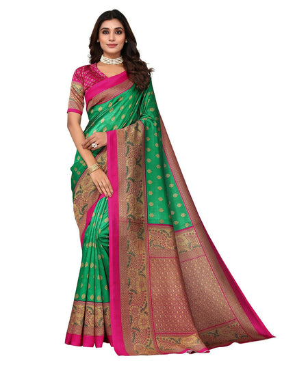 Vamika Green Printed Art Silk Saree