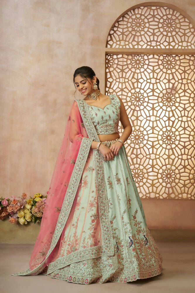 Kesar Fab Green Zari Silk Hand_Woven Lehenga