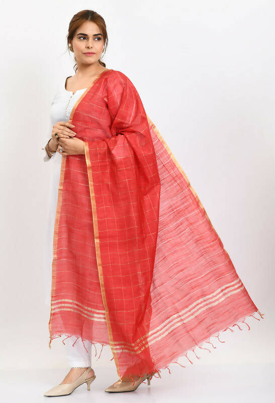 Mominos Fashion Moeza Women's Cotton Zari Box Red Dupatta - Distacart