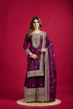 Joban Fashion Violet Kurta Set Silk Sequins , Zari, Coding & Thread Embroidered work - Distacart