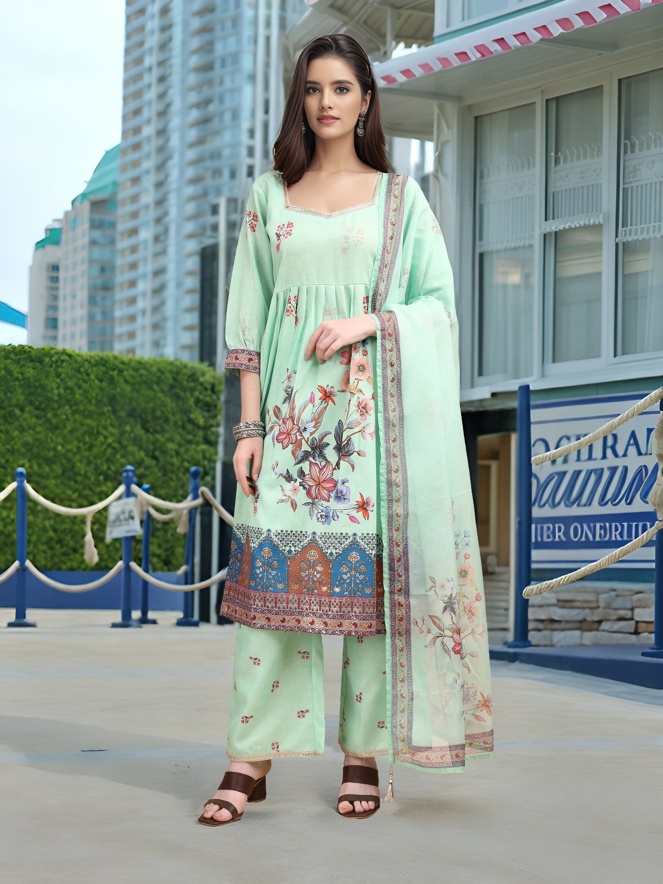 Joban Fashion Green Position Digital Print With Position Foil Kurta Set - Distacart