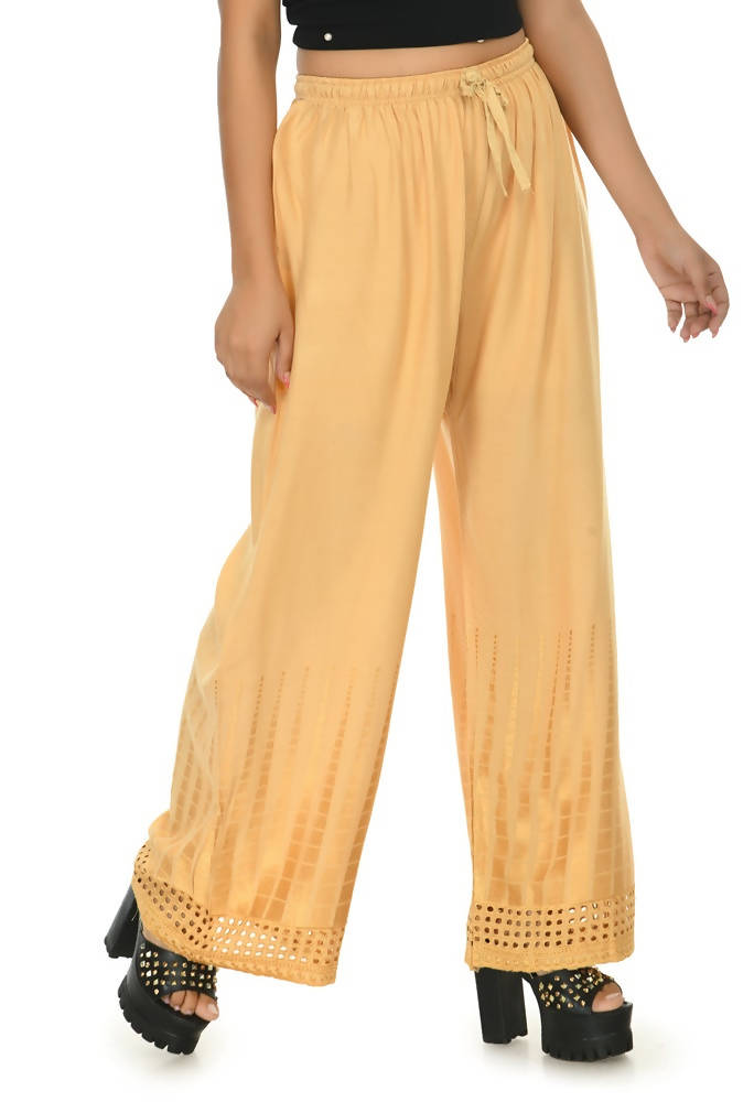 Mominos Fashion Moeza Reyon Cotton Golden Color Cut Work Palazzo