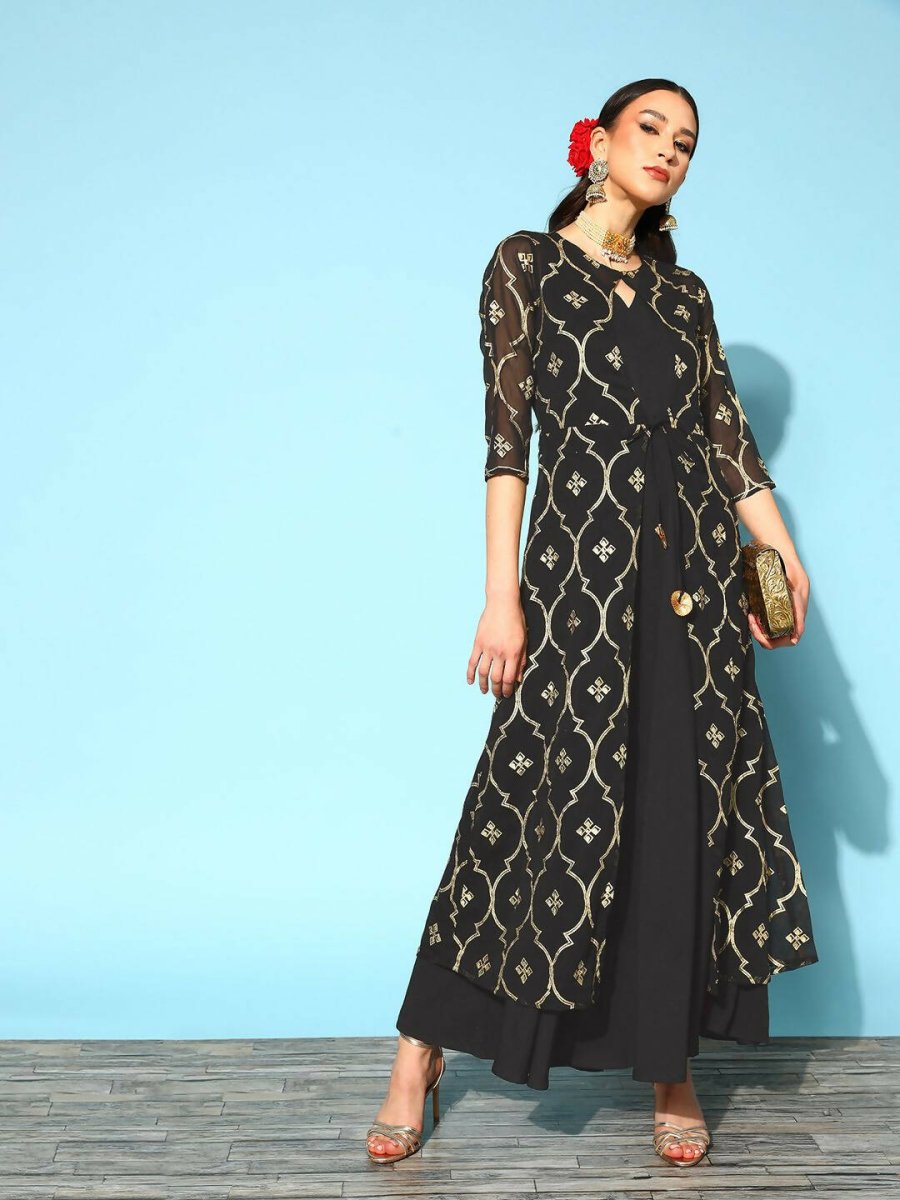 Ahalyaa Women's Olive Printed Jacket Style Dress - Distacart