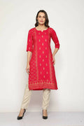 Maai Rayon Hand Printed Kurta Red - Distacart