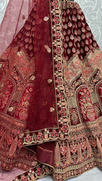 Jyoti Fashion Women's Maroon Velvet Multi Thread Embroidered with Zircon Diamond Wedding Lehenga Choli