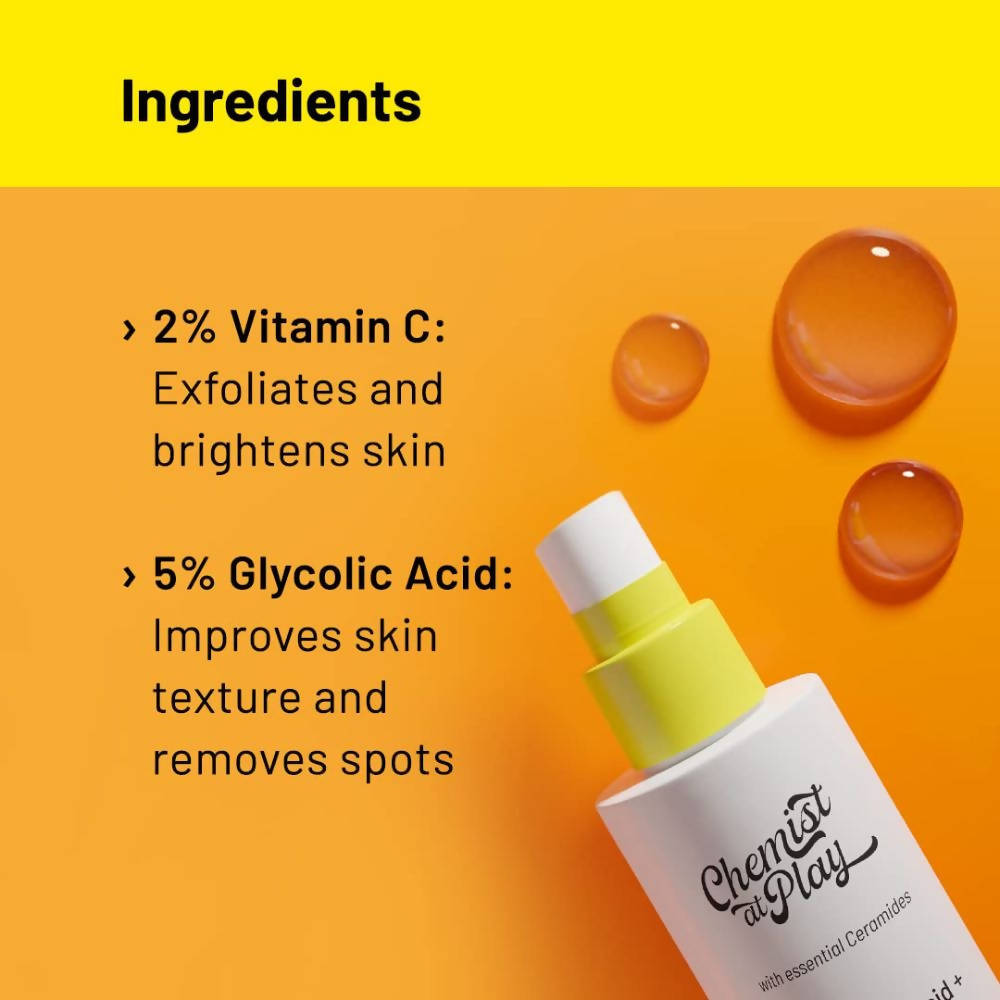 Chemist At Play Brightening Face Toner with Glycolic Acid + Vitamin C For Exfoliates & Brightens Skin Men & Women