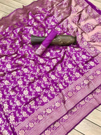 DEIANA'S Beautiful Designer Golden zari Soft Lichi Silk Saree - Wine