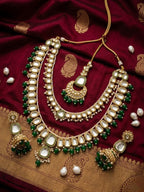 Jewel City Grand Kundan & Emerald Green Bead Necklace Set with Jhumka Earrings & Maang Tikka - Distacart