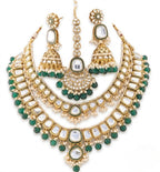 Jewel City Grand Kundan & Emerald Green Bead Necklace Set with Jhumka Earrings & Maang Tikka - Distacart