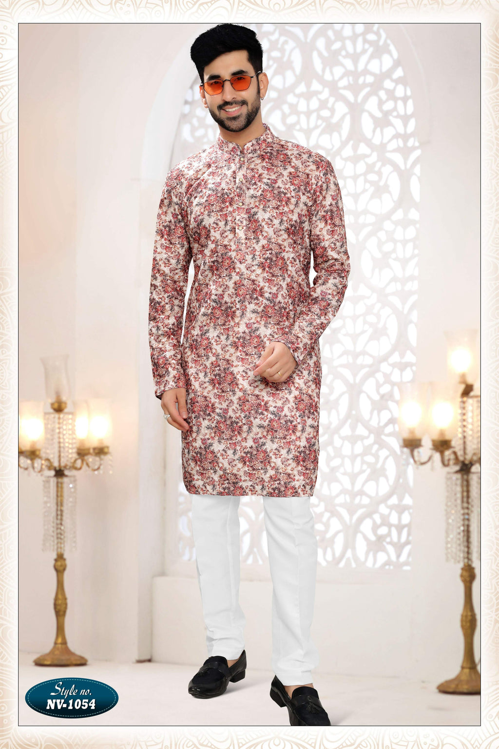 Joban Fashion Men's Cream Base Straight Rayon Thread Embroidery All Over Kurta Set