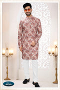 Joban Fashion Men's Cream Base Straight Rayon Thread Embroidery All Over Kurta Set