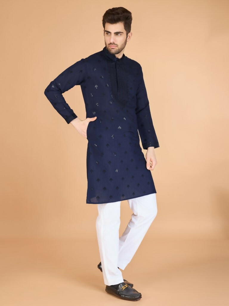 Vastranavya Navy Blue Exclusive Festival Wear Viscose Silk Thread with Sequence Embroidered Work Kurta with Dupatta