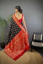 Joban Fashion Banarasi Black Woven Butti Soft Silk Saree - Distacart