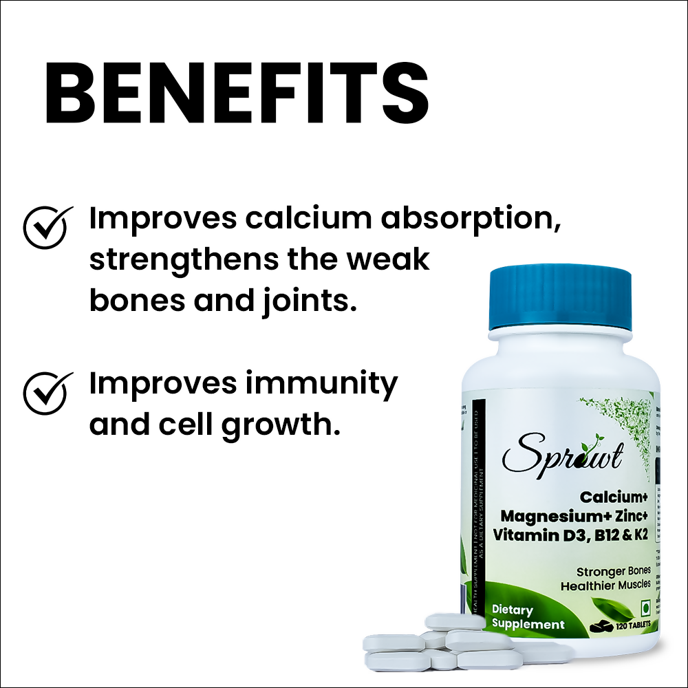 Sprowt Calcium Magnesium Zinc Vitamin D3, B12 & K2 Tablets - Distacart