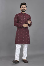 Anaita Purple Weaving Linen Cotton Straight Kurta