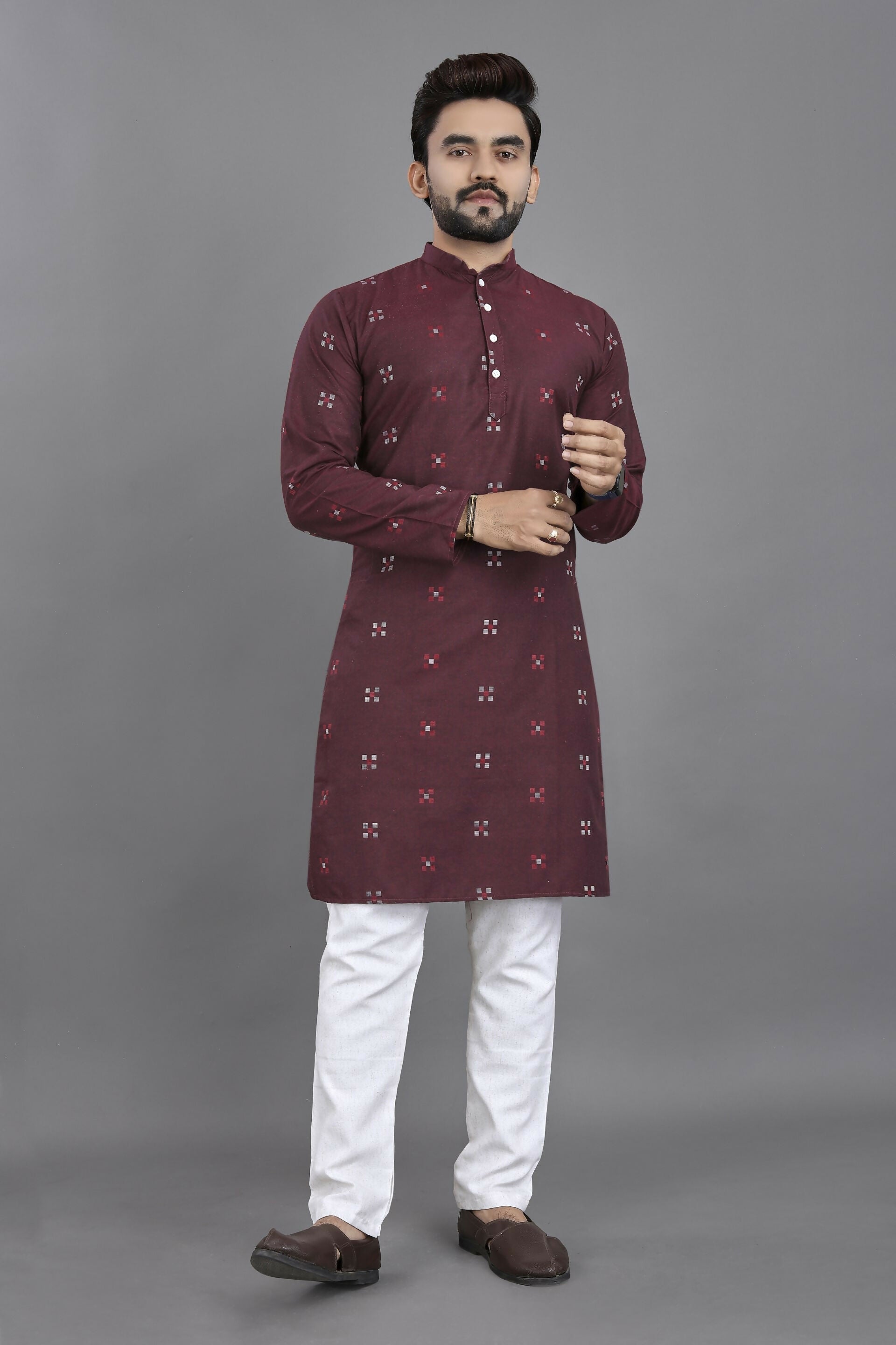 Anaita Purple Weaving Linen Cotton Straight Kurta