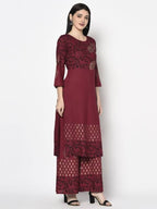 Aniyah Rayon Maroon Color Block Print Straight Kurta Palazzo Set (AN-184K)