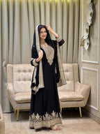 Teeya Creation Black Color Faux Georgette Embroidery Work Long Party Wear Gown