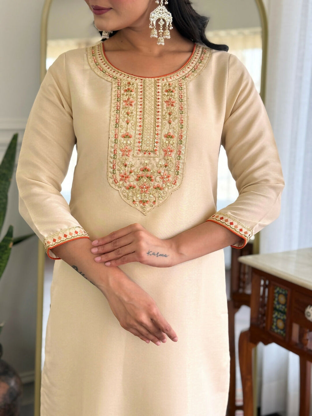 The52 Chiku Women's Beautiful Rayon Fabric Embroidered Work Straight Kurta Pant and Dupatta Set - Distacart