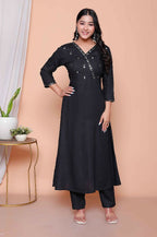 Miravan Womens Black Mirror Work Angrakha Kurta And Palazzo Set - Distacart