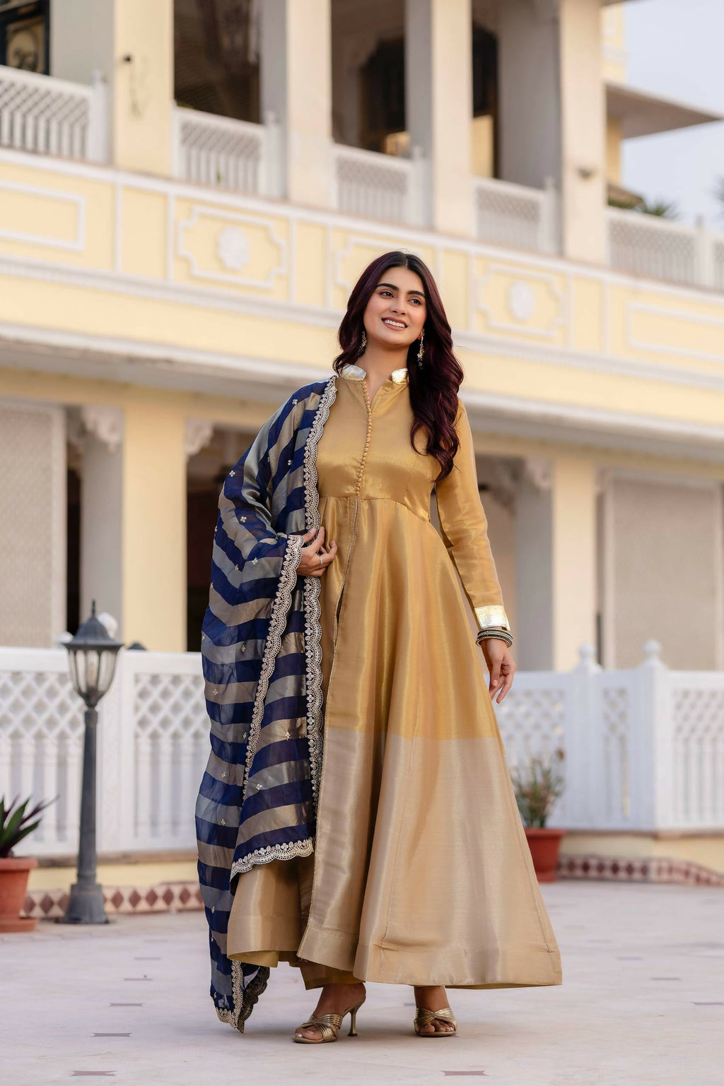 Teeya Creation Multi Color Pure Banarasi Viscose Wedding Wear Long Gown - Distacart