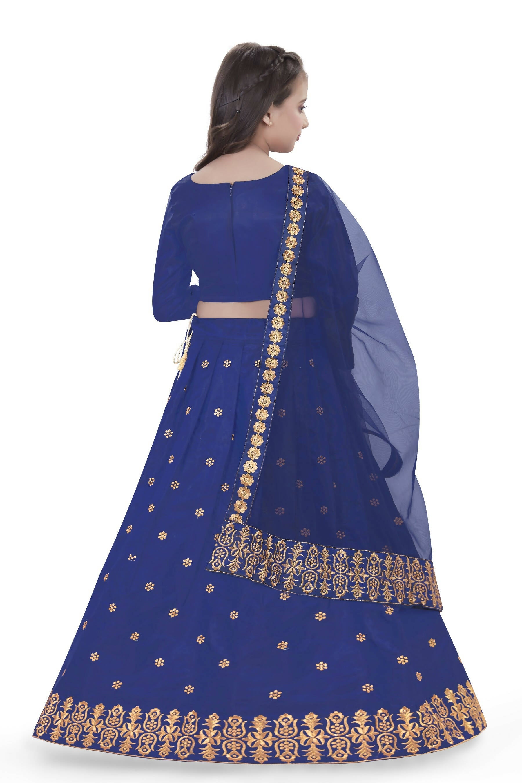 Dwiden Royal Blue Queen Tafetta Sattin Semi-Stitched Girl's Lehenga Choli
