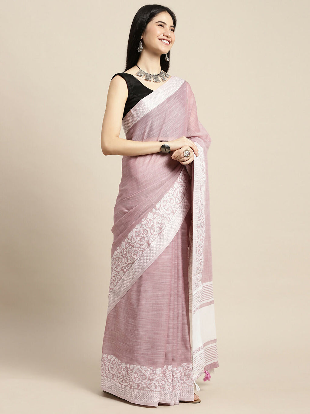 Shree Shyam Fashion Linen Purple Saree - Distacart