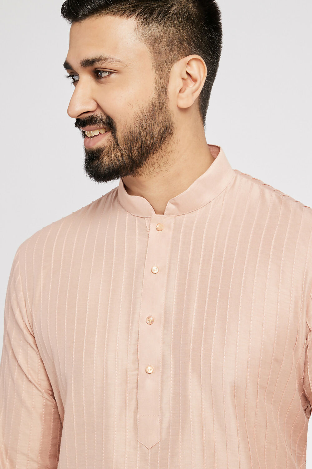 Ethnic India Pink Men's Kurta Striped Polyester