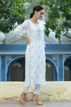 Juniper Women's White Rayon Placement Printed Straight Kurta - Distacart