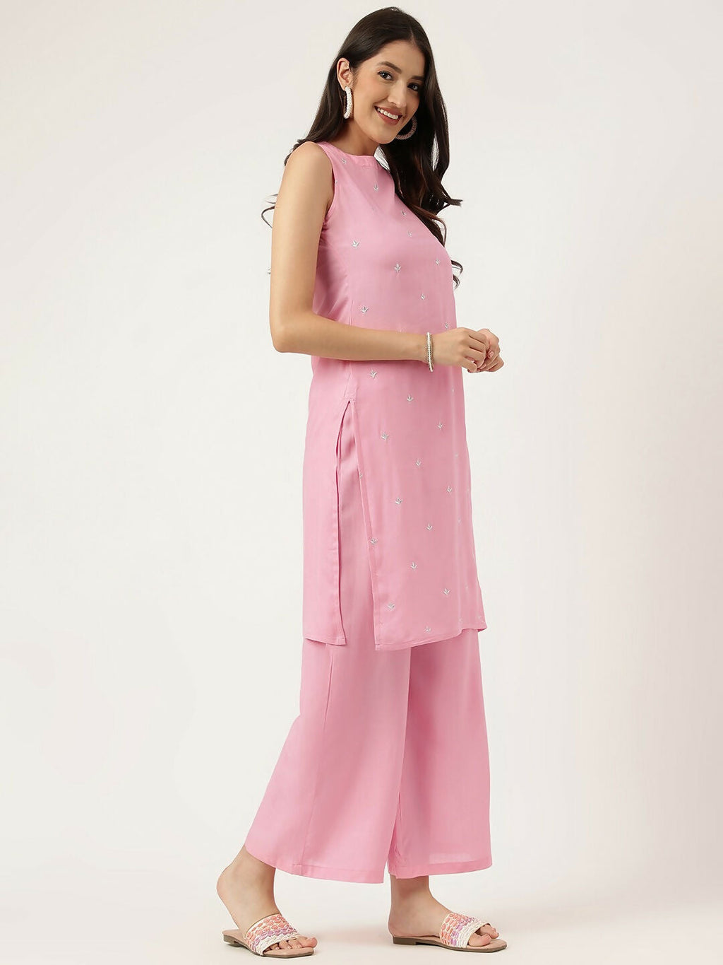 Joban Fashion Pink Rayon and Embroidered Work Straight Kurta Bottom Set