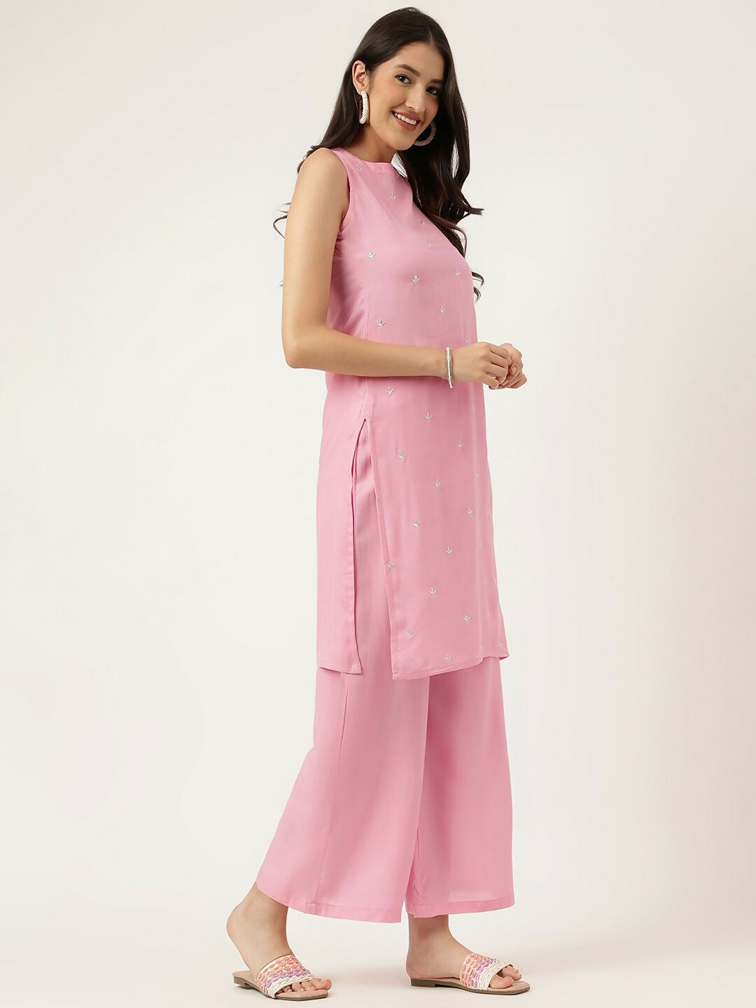 Joban Fashion Pink Rayon and Embroidered Work Straight Kurta Bottom Set
