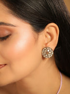 Nuyug 22K Gold Plated Mother of Pearls and Stone Studded Contemporary Floral Shaped Studs - Distacart