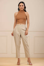 Juniper Women's Beige Cotton Spendex Solid Straight Pant - Distacart
