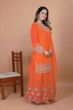 Teeya Creation Orange Chinon Embroidery Work Party Wear Palazzo Suit - Distacart