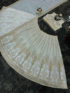 Jyoti Fashion Women's White Faux Georgette Sequins with Thread Embroidered Designer Lehenga Choli Set