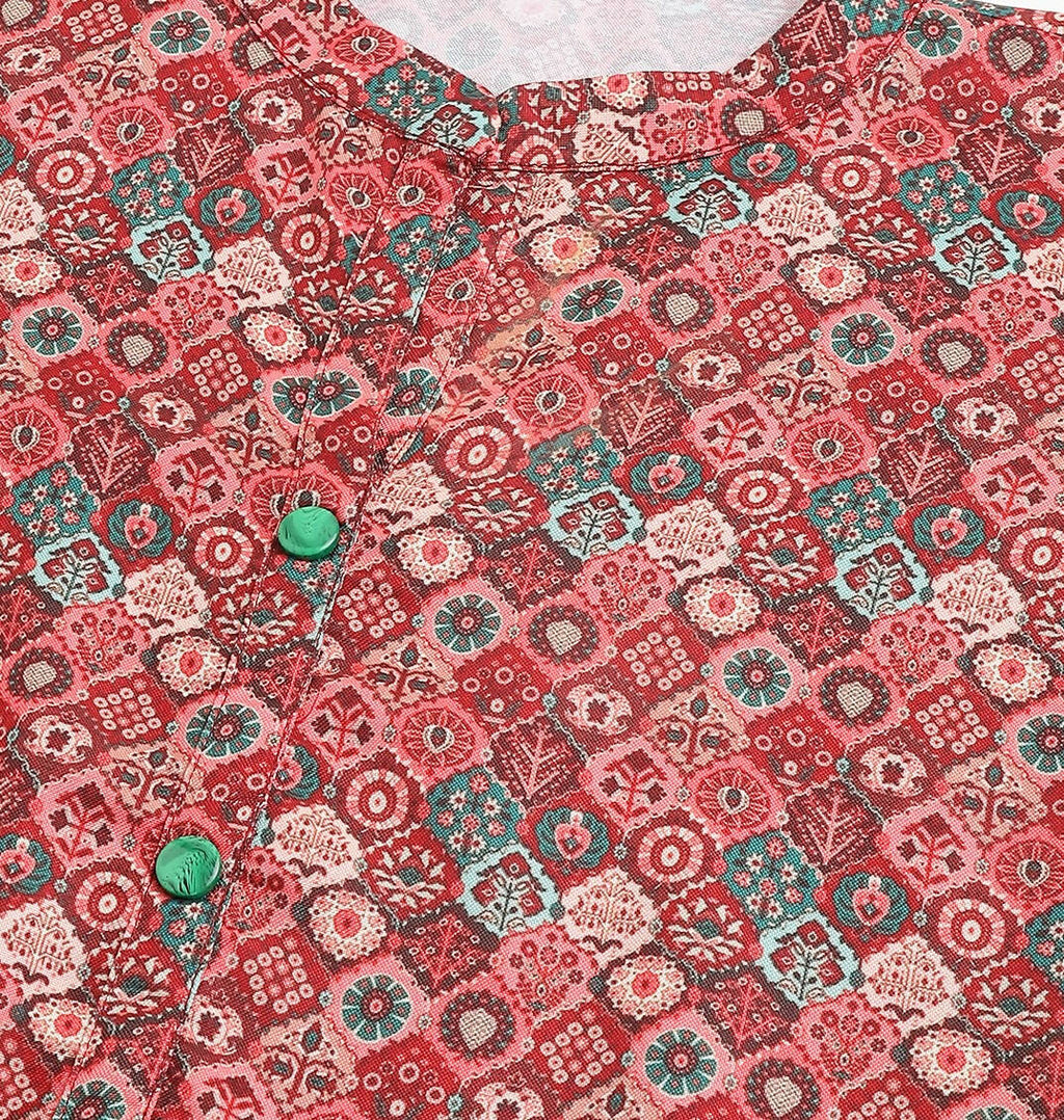 Red Poly Rayon Digital Printed A-line Top - Tarini
