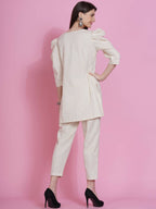 Women Republic Off White Cotton Flex Kurta With Attached Necklace And Pants - Distacart
