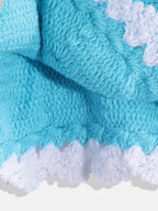 Chutput Kids Woollen Hand Knitted Full Sleeves Flower Work Dress For Baby Girls - Blue