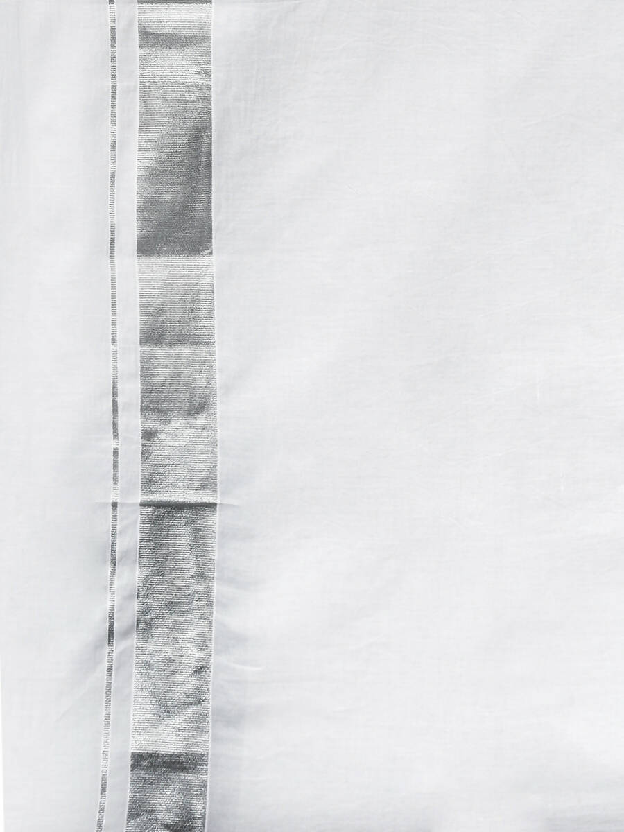 Ramraj Cotton Mens Pure Cotton 1 1 / 2 " Silver Jari Dhoti - White
