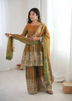 Teeya Creation Olive Color Fendy Satin Silk Embroidery Work Party Wear Salwar Suit - Distacart