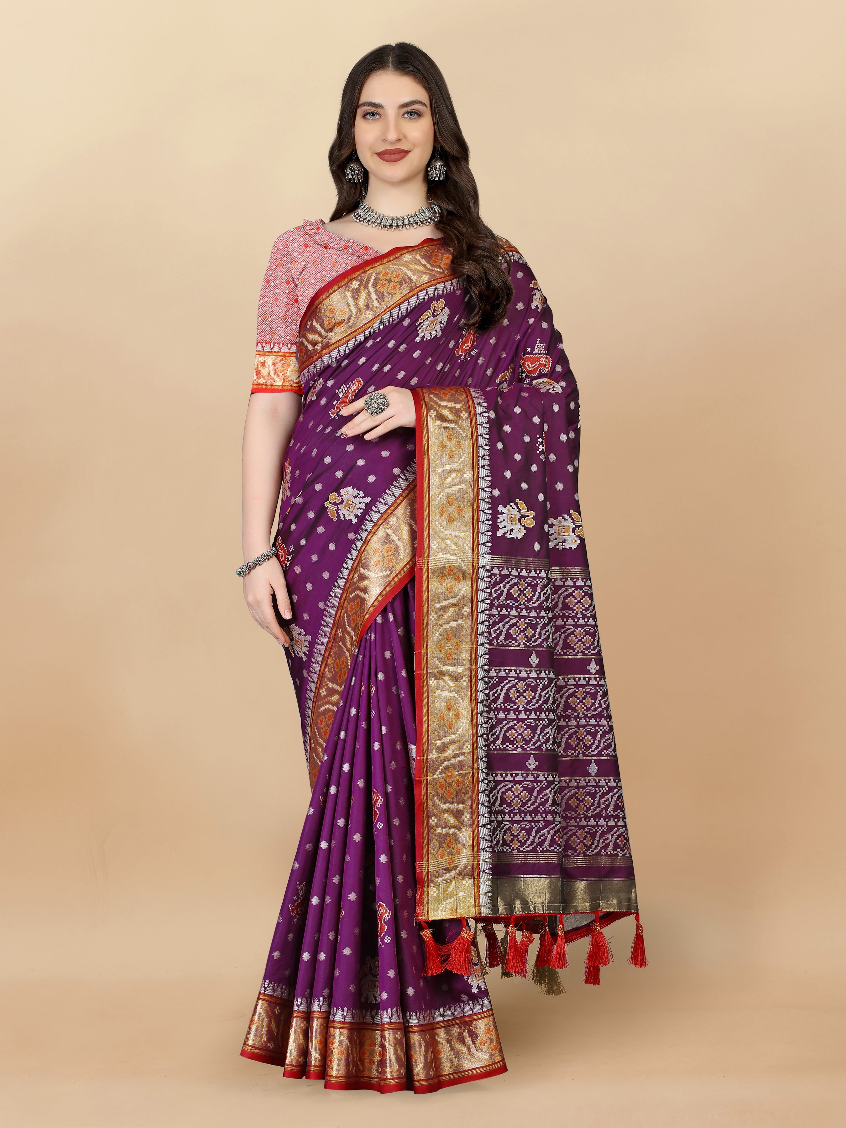 Lorenvalley Fashion Soft Silk Patola Weaving With Beautiful Rich Pallu With Blouse - Purple