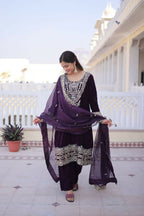 Joban Fashion Wine Kurta Set Velvet Sequins , Zari, Coding & Thread Embroidered work - Distacart