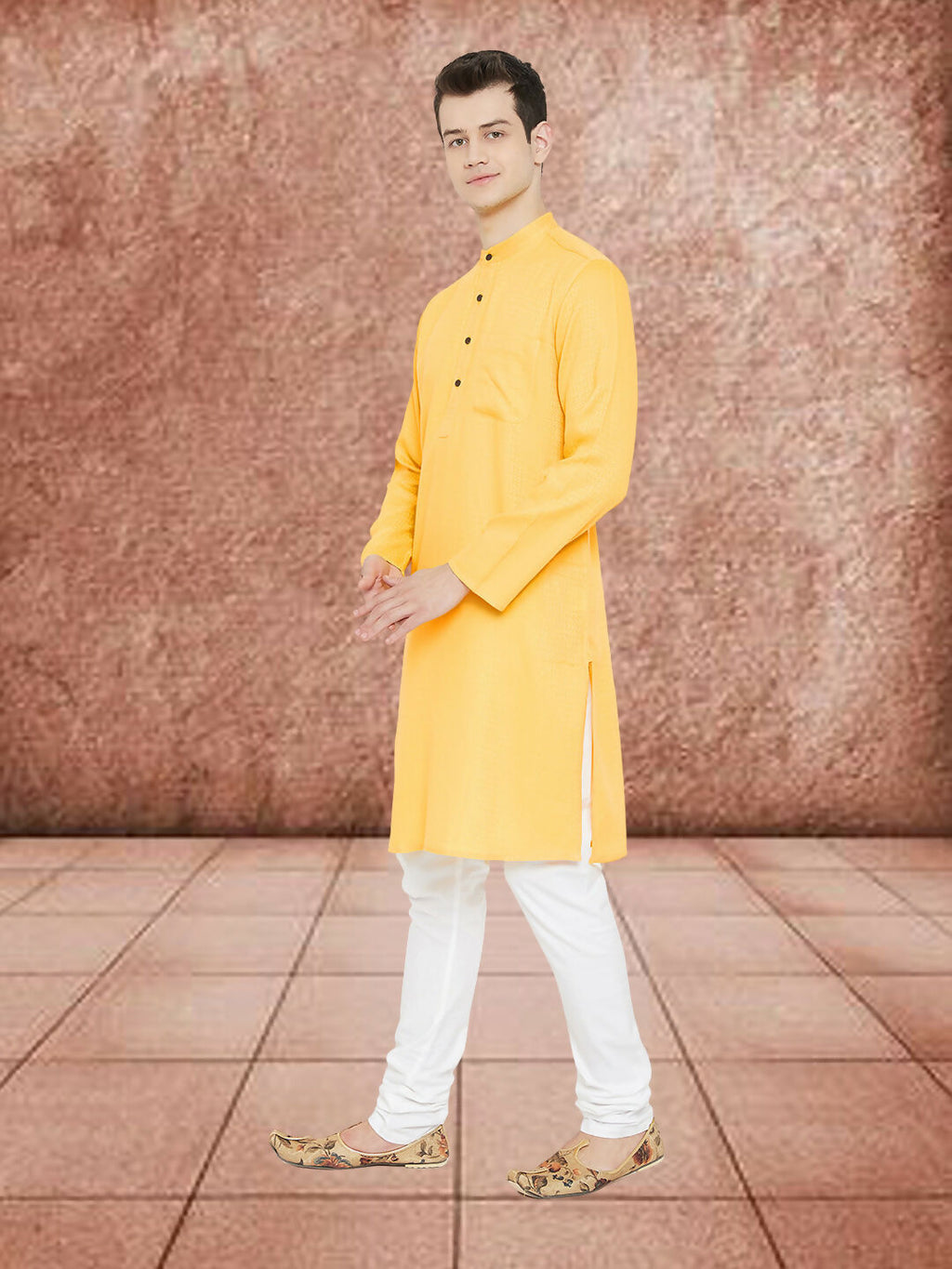 Even Apparels Men's Embroided Yellow Kurta