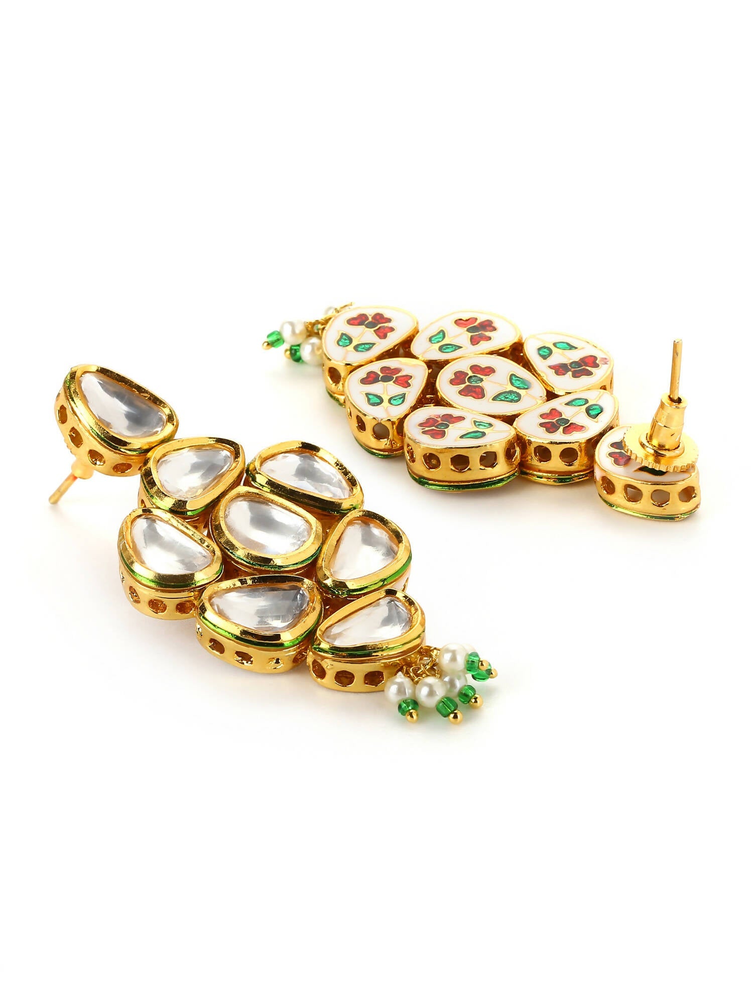 Gold Plated Kundan Studs Earrings - Ruby Raang - Distacart