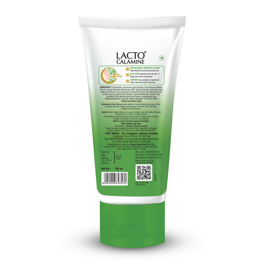 Lacto Calamine Facewash With Neem, Aloe Vera & Turmeric - Distacart