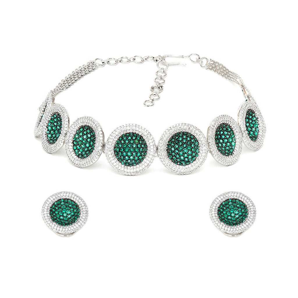 Jade Diamond and Stone Neckpiece with Studs- Ruby Raang