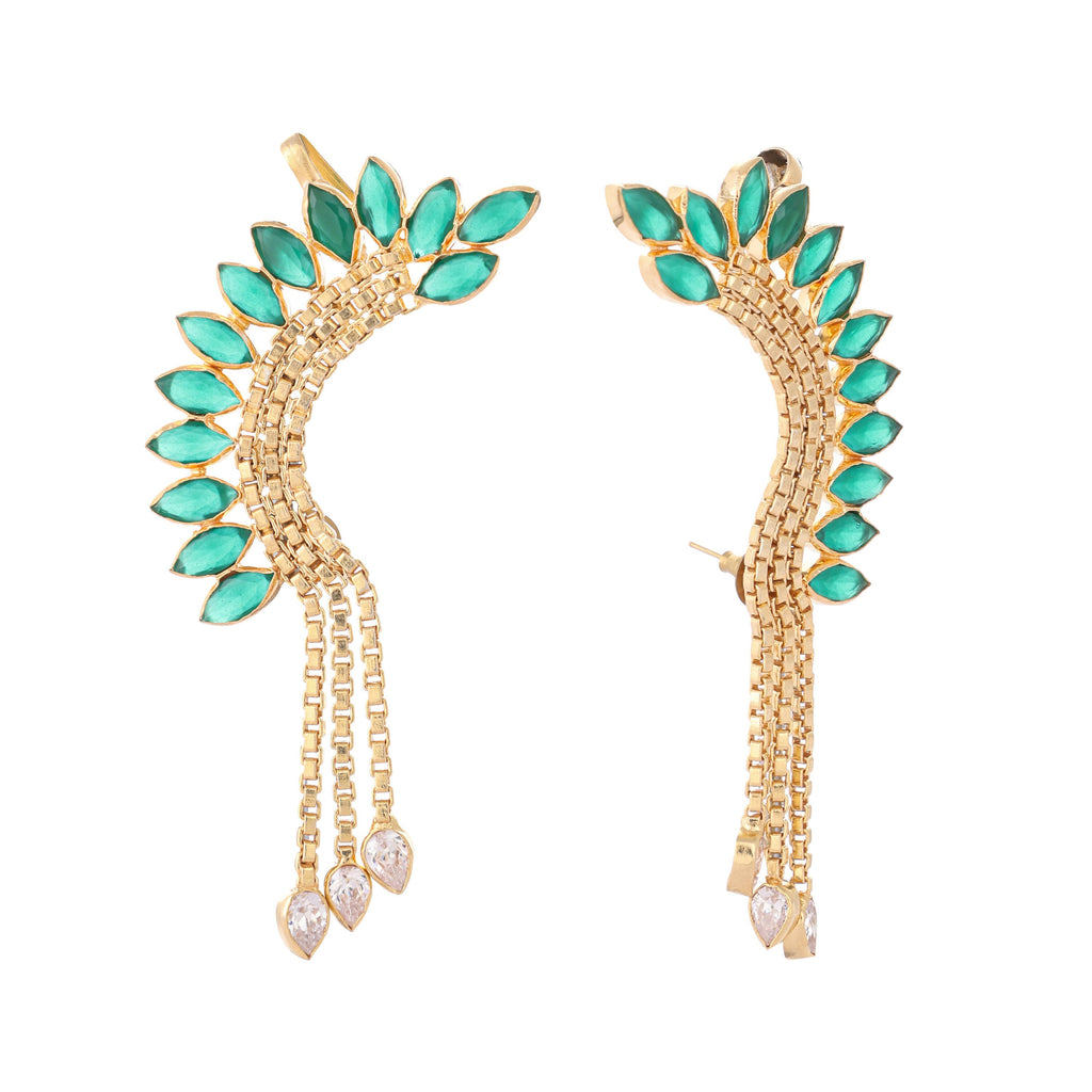 Nuyug 22K Gold Plated Faux Emerald Studded Contemporary Ear Cuff Earrings - Distacart