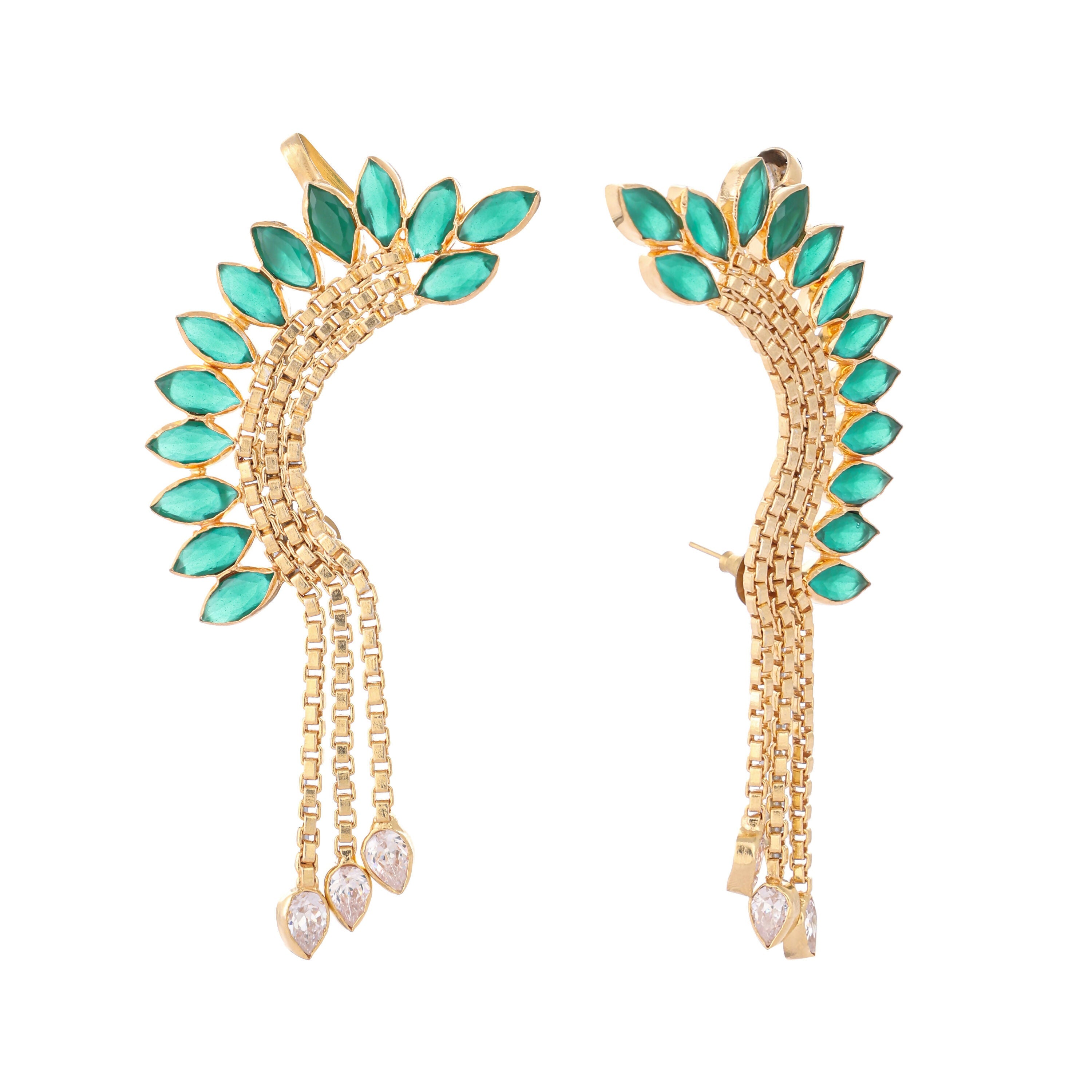 Nuyug 22K Gold Plated Faux Emerald Studded Contemporary Ear Cuff Earrings - Distacart